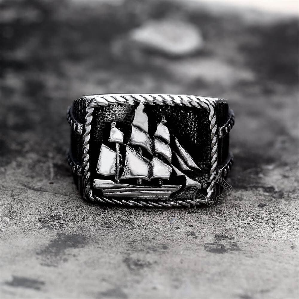 Barque Sailing Ship Stainless Steel Marine Ring