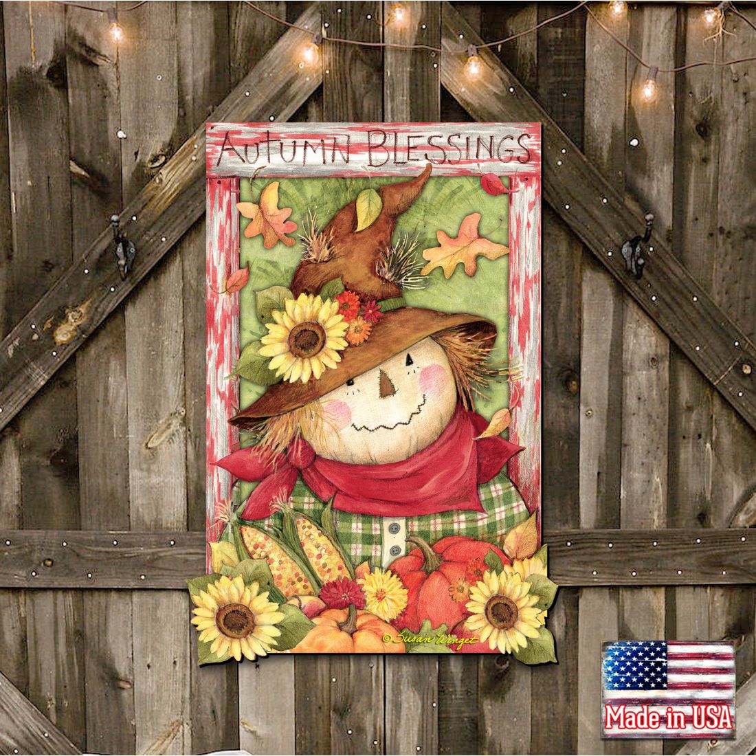 Decoración de puerta de Halloween con espantapájaros de Susan Winget - Decoración para Acción de Gracias y Halloween - 8471204H-SW