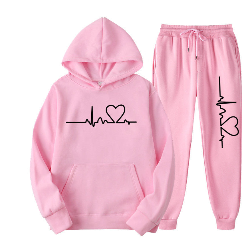 Men's And Women's Fleece-lined Sweater Suit Autumn And Winter Heart Figure Hoodie - Lootquake
