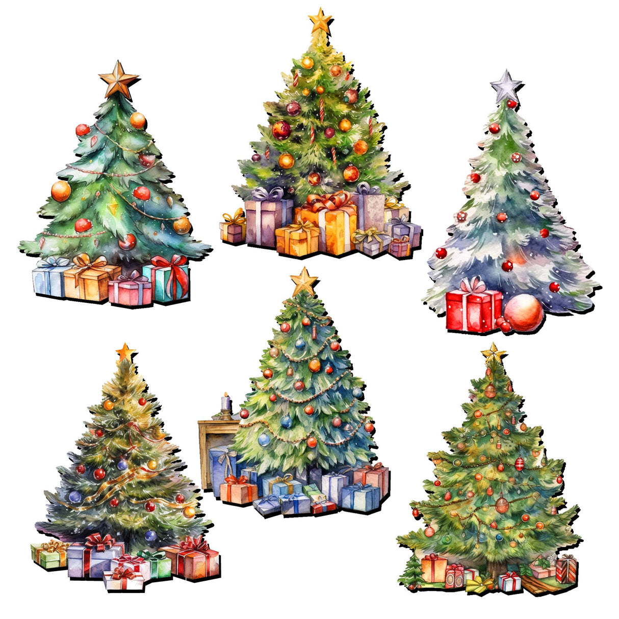Christmas Tree Decorative Wooden Magnets Set of 6 by G. Debrekht - Christmas Decor - 8090044G-S6