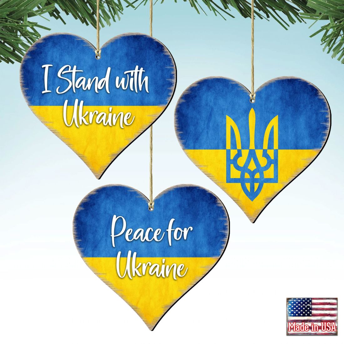 Solidarity with Ukraine Wooden Ornaments Set of 6 - International Decor - 8187120-S3
