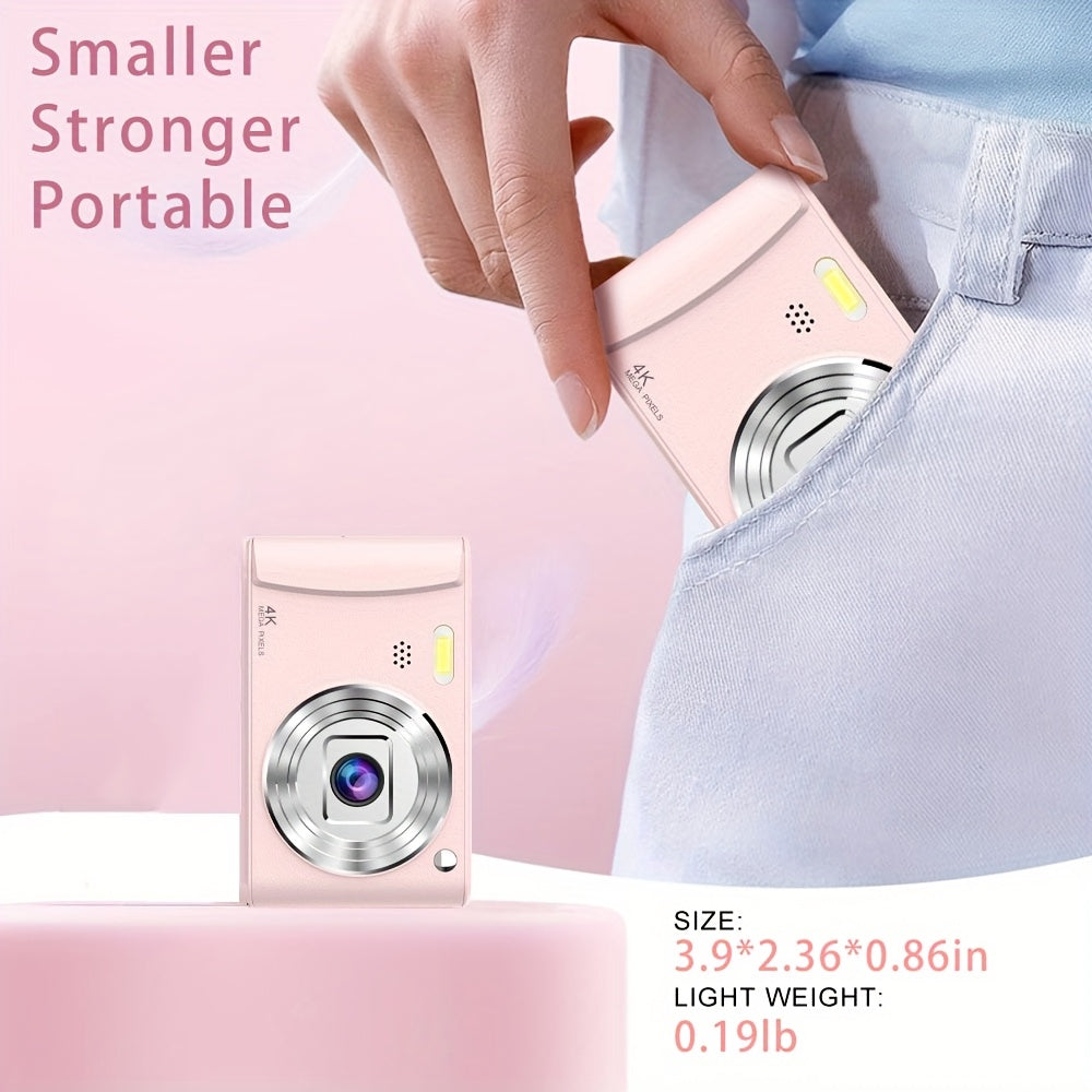 Cámara digital HD de 1080P con zoom digital de 8x para vlogs, pantalla LCD de 2,4 pulgadas, recargable, para adolescentes y principiantes, con tarjeta TF de 32 GB, compatible con fotos, vídeos y webcam. Regalo de Acción de Gracias y Año Nuevo.