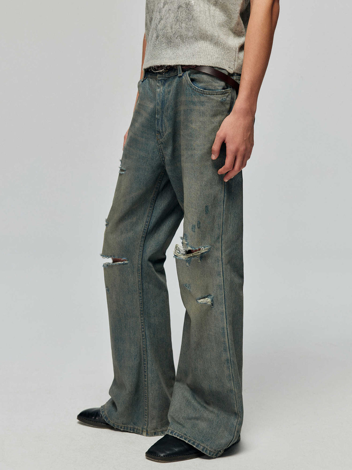 Cotton Retro Make Old Ripped Loose Micro-flared Trousers Jeans - Lootquake