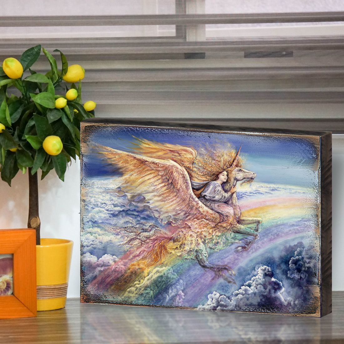 Flight to Aquarius Fantasy Wooden Wall Art by Josephine Wall - Fantasy Decor - 852116-JW