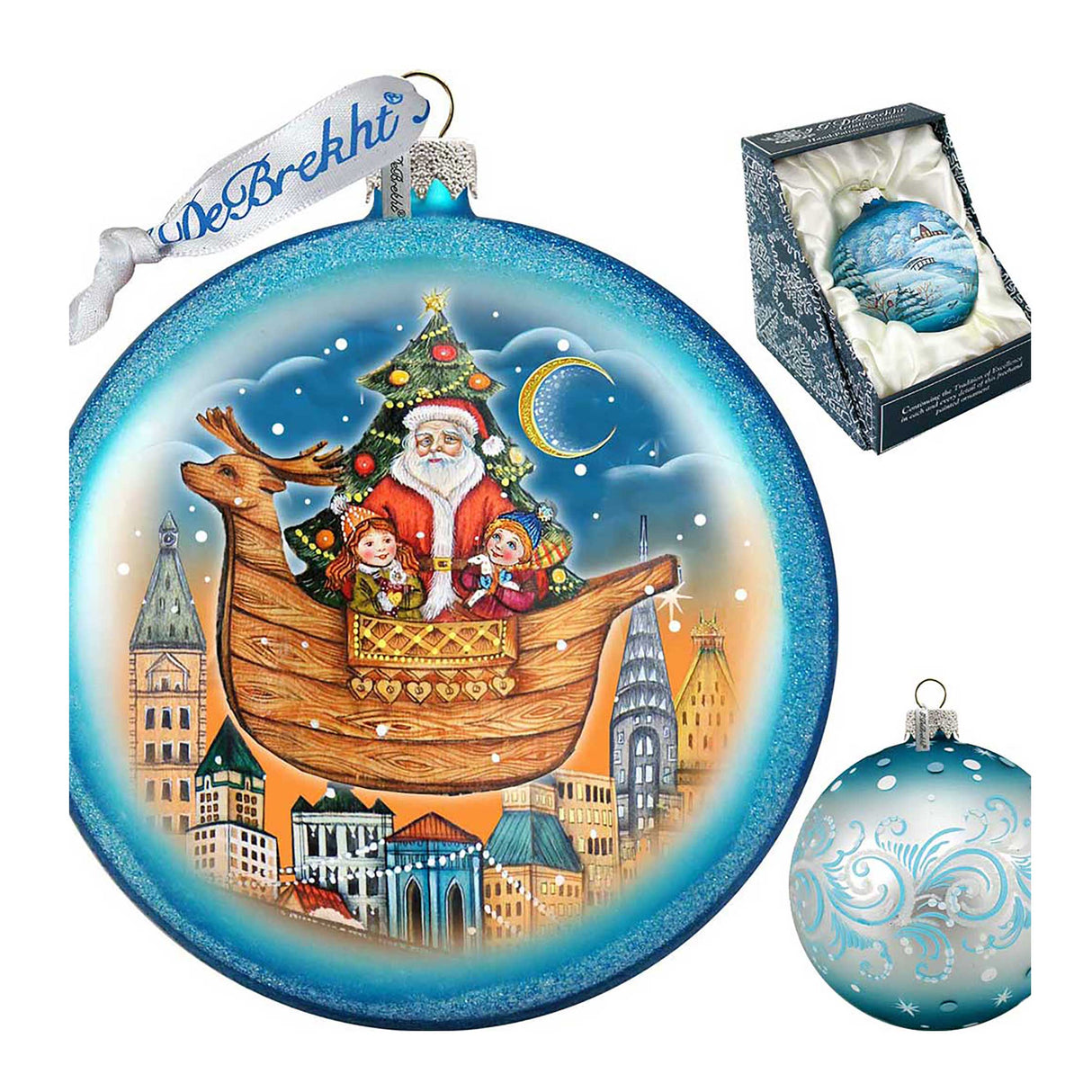 Christmas Arrival Glass Ornament by G. DeBrekht - Christmas Santa Snowman Decor - 744-032B