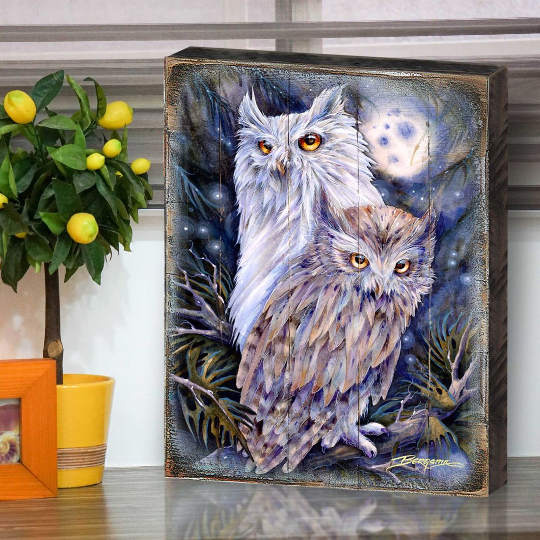 Night Watch Owls Wooden Wall Art by J. Bergsma - Nature Wildlife Decor - 8592902BP-JB