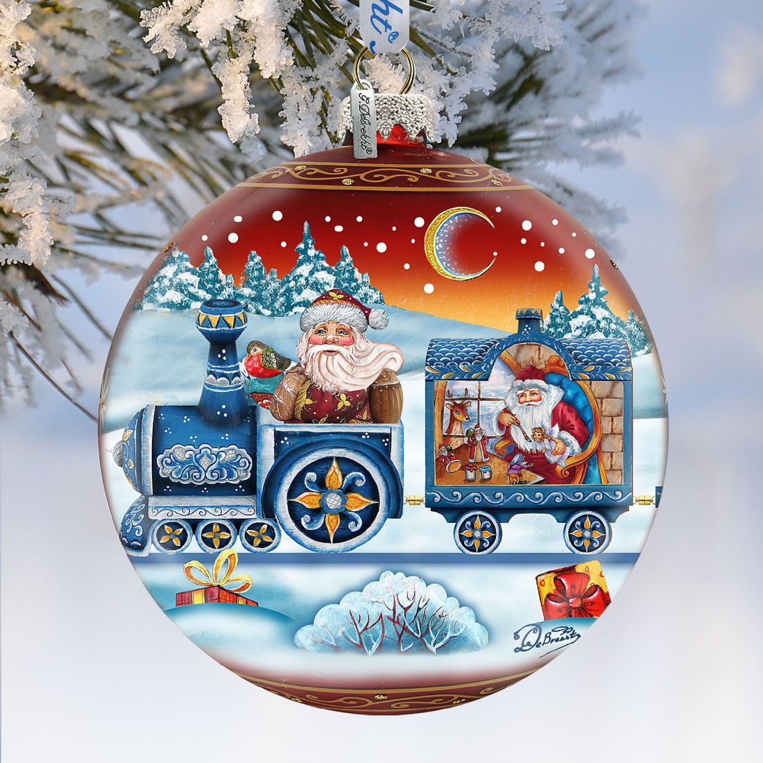 Express Train Ball Red Glass Ornament Limited Edition by G. DeBrekht - Christmas Santa Snowman Decor - 73873R