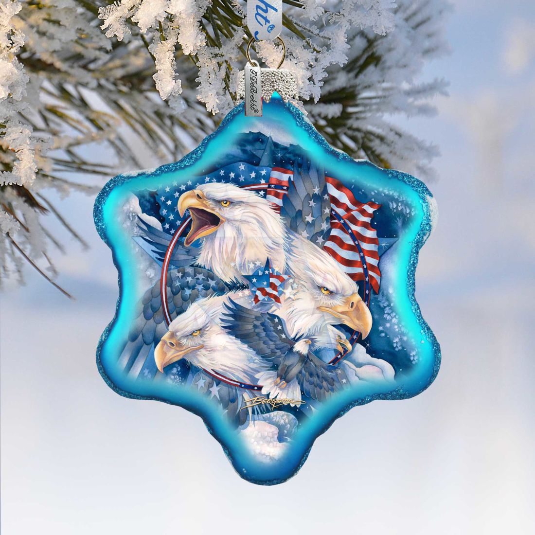 Adorno de cristal con águilas patrióticas de J. Bergsma - Decoración navideña americana - 754-730-JB