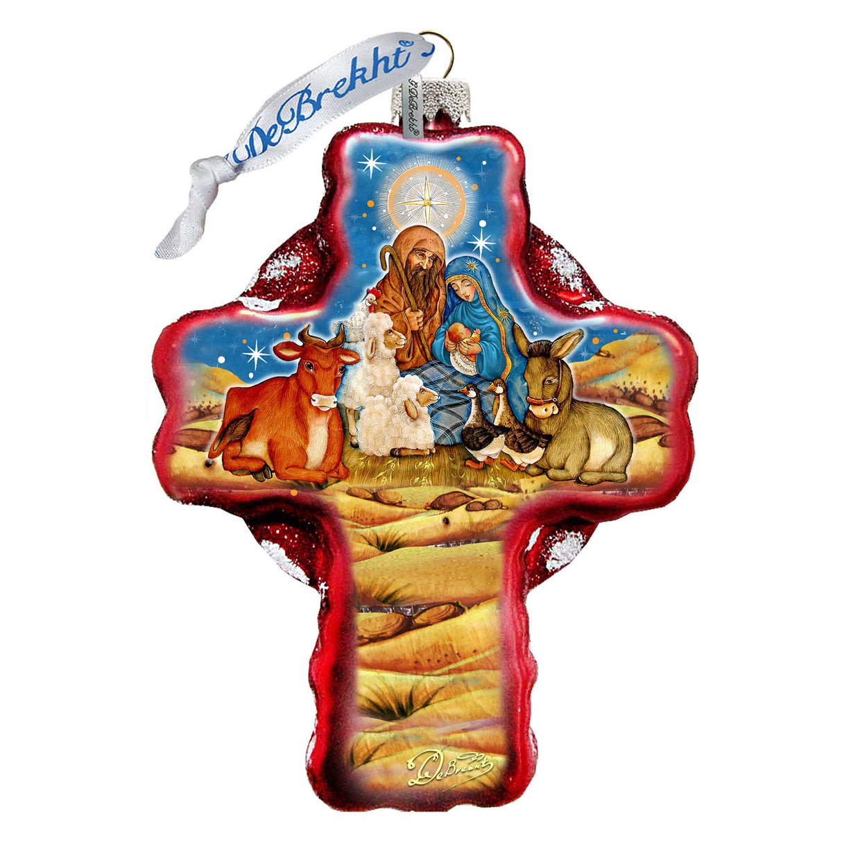 Nativity Cross Glass Ornament Holiday Splendor by Debrekht 758-018