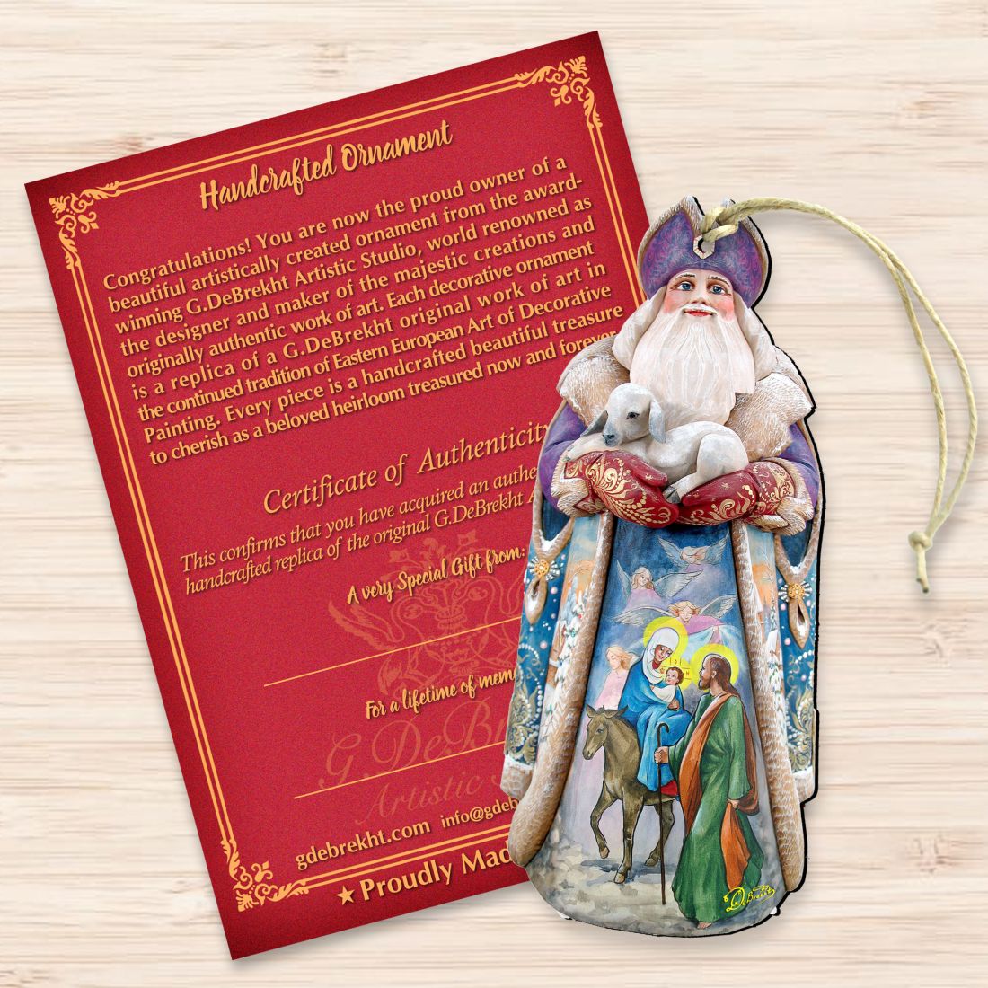 Adornos de madera de Papá Noel y los Ángeles Guardianes de G. DeBrekht - Decoración navideña de Papá Noel y muñeco de nieve - 811832