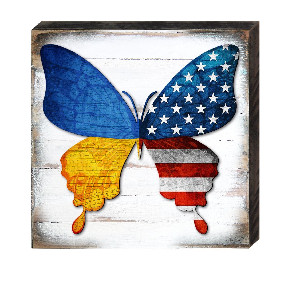 USA/Ukraine Butterfly Wooden Decor - American Patriotic Decor - 8187129B