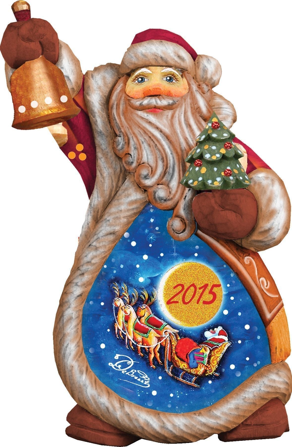 Figura navideña de Papá Noel esculpida y pintada a mano por G. DeBrekht - Decoración navideña de muñeco de nieve de Papá Noel - 6612234