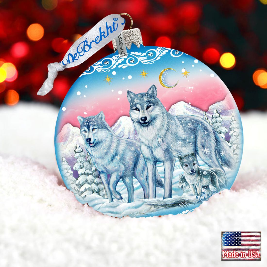 Guardian of Spirituality Wolves Ball Glass Ornament Limited Edition by G. DeBrekht - Christmas Decor - 73880
