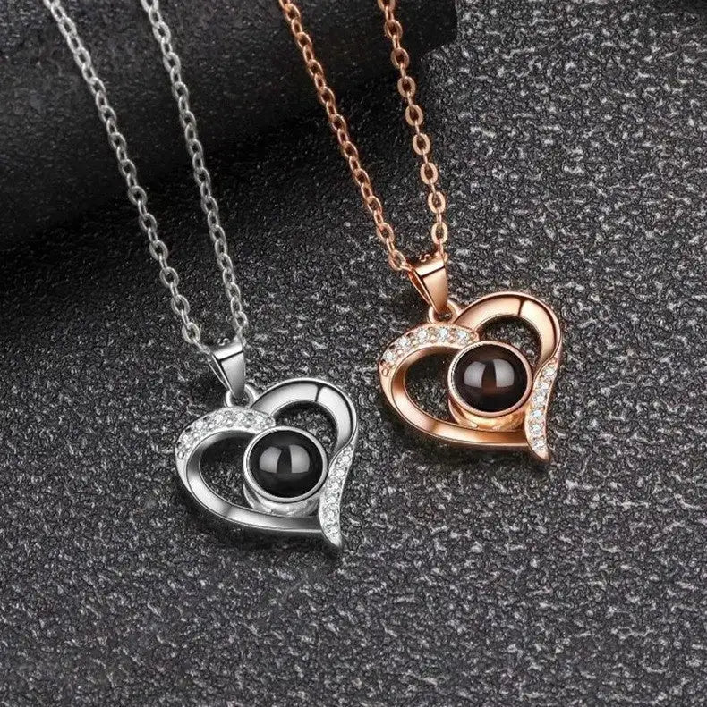 925 Silver Necklace Female Personality Projection Color Photo I Love You Language Gifts - Lootquake