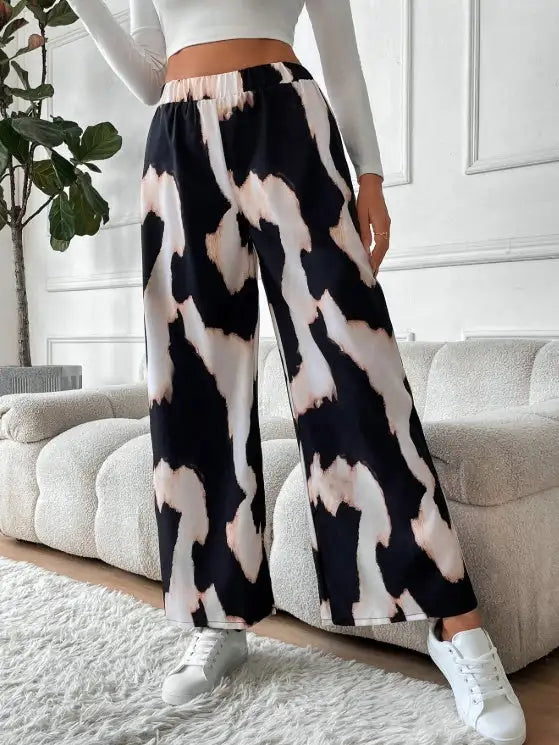 Ladies' Printed Comfortable And Fashionable Casual Wide Leg Pants - Lootquake