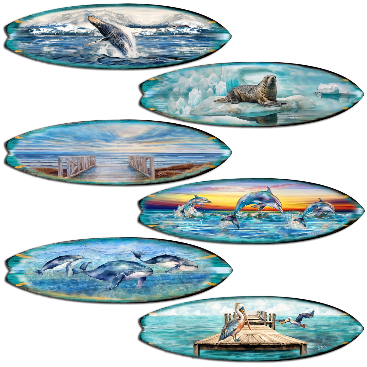 Ocean Style Surfboards Decorative Wooden Magnets Set of 6 by G. Debrekht - Coastal Decor - 8090067G-S6