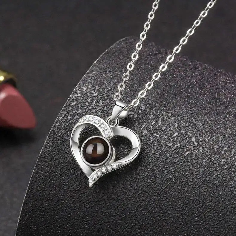 925 Silver Necklace Female Personality Projection Color Photo I Love You Language Gifts - Lootquake