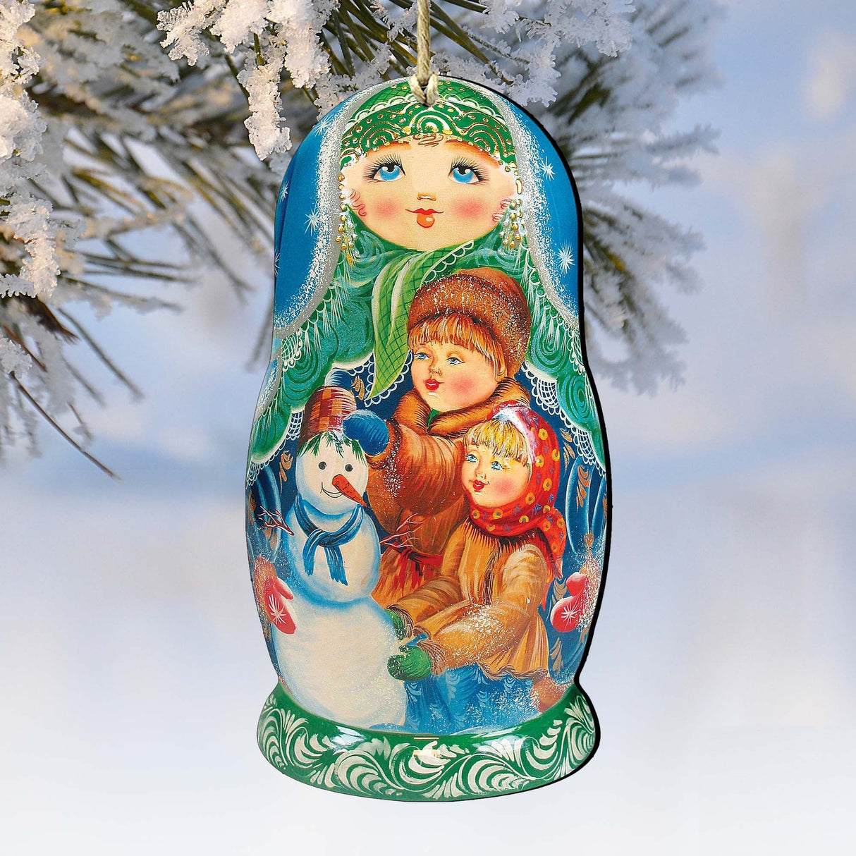 Adornos de madera Matreshka de muñeco de nieve de G. DeBrekht - Decoración navideña - 8115932