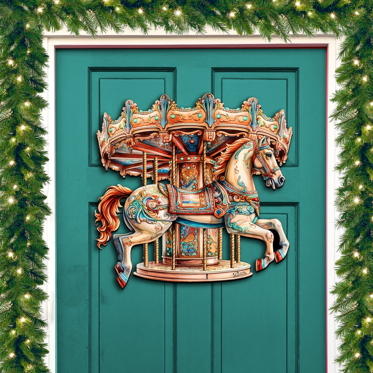 Carousel Horse Holiday Door Decor by G. Debrekht - Christmas Decor - 8611027H