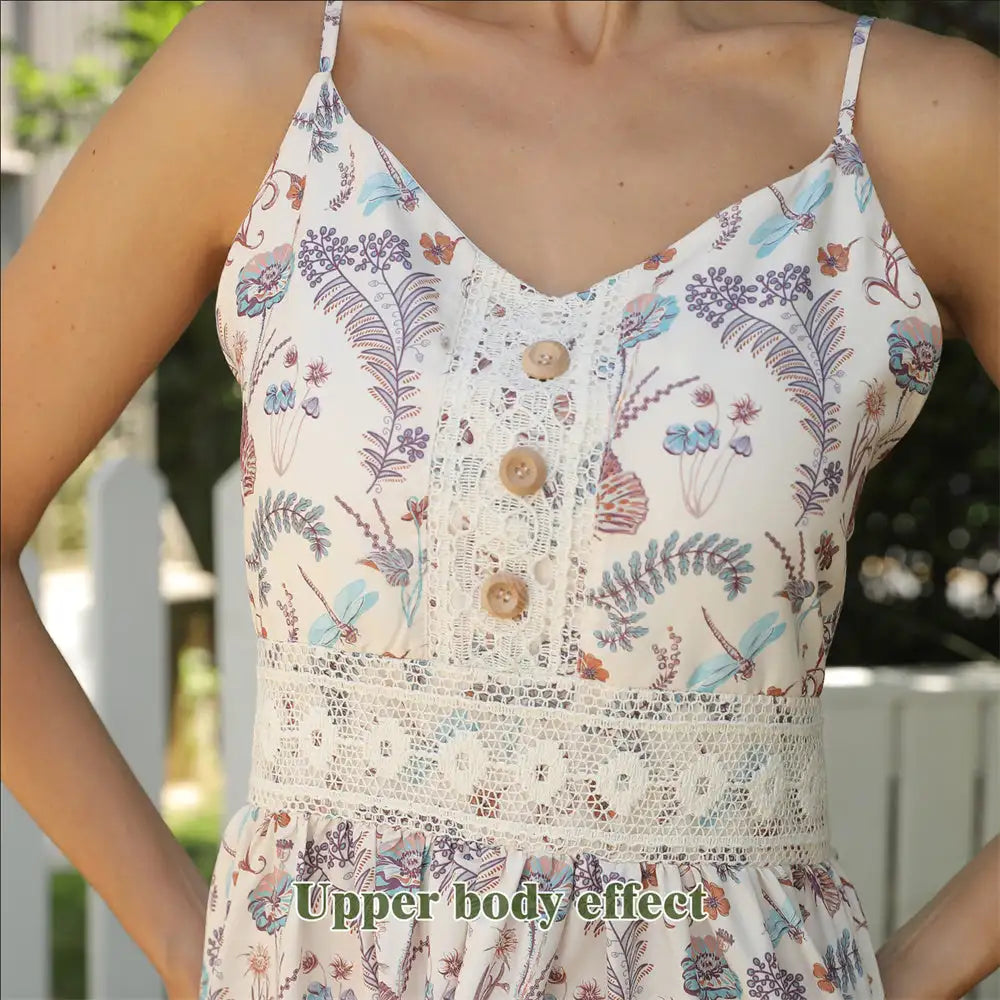 Women's Sleeveless Suspender Floral Dress - Lootquake