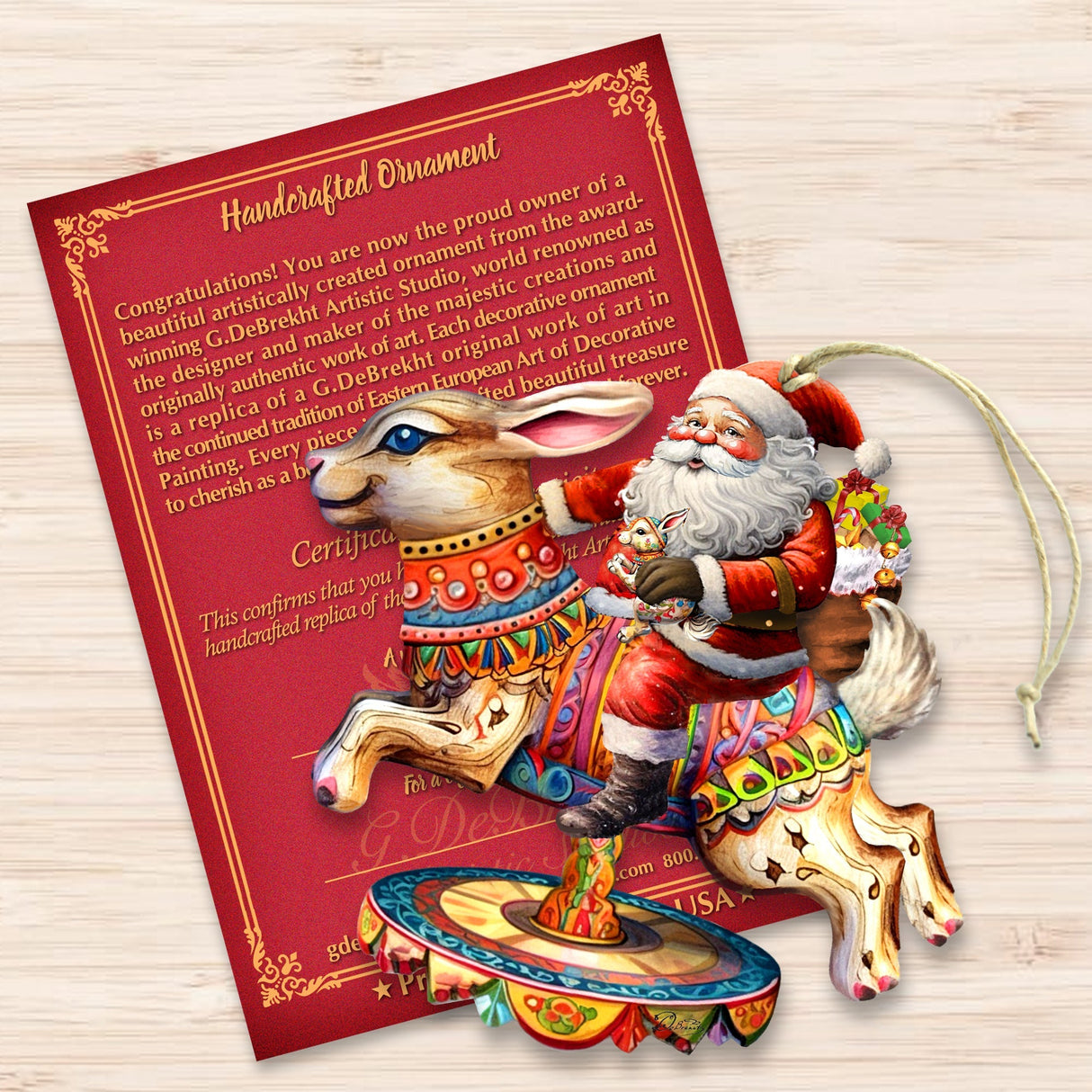 Adornos de madera de Papá Noel en carrusel de conejos de G. Debrekht, decoración navideña de Papá Noel y muñeco de nieve - 8611067