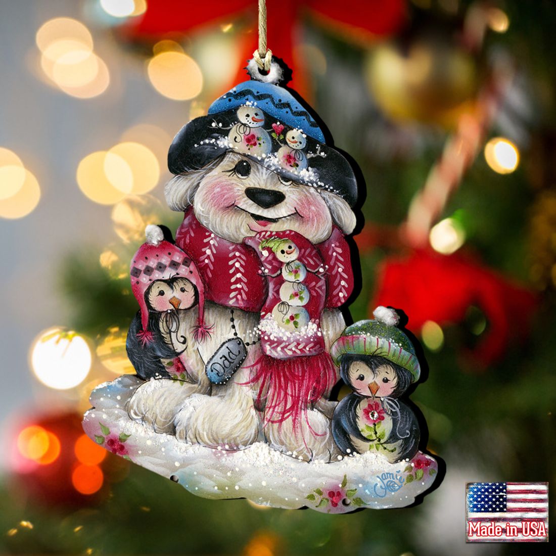 Dog and Penguin Wooden Ornaments by Jamie Mills-Price - Pets Dog and Cats Decor - 8457503