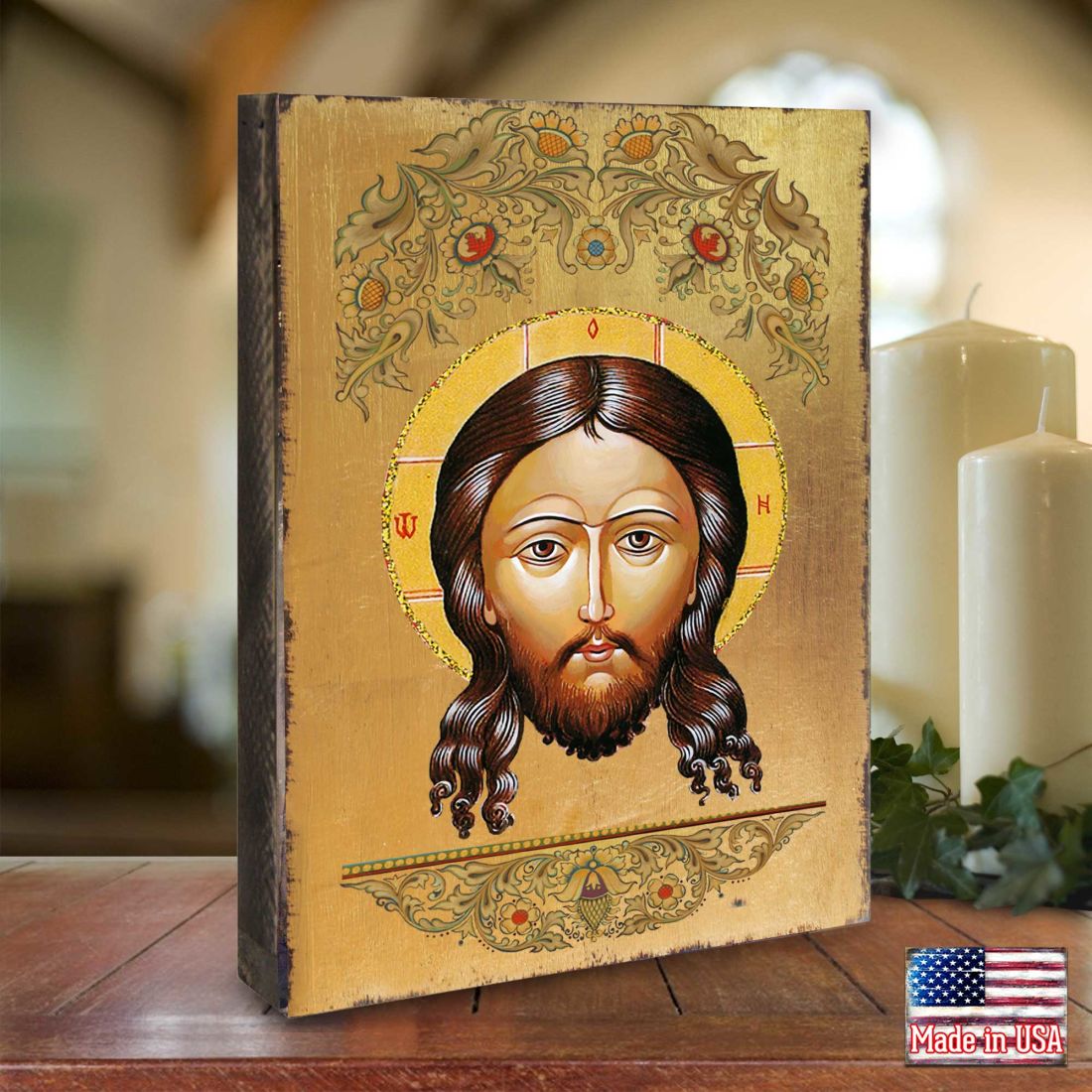 Icono sagrado ortodoxo religioso de madera bañado en oro de la Santa Faz - Decoración inspiradora - 85018