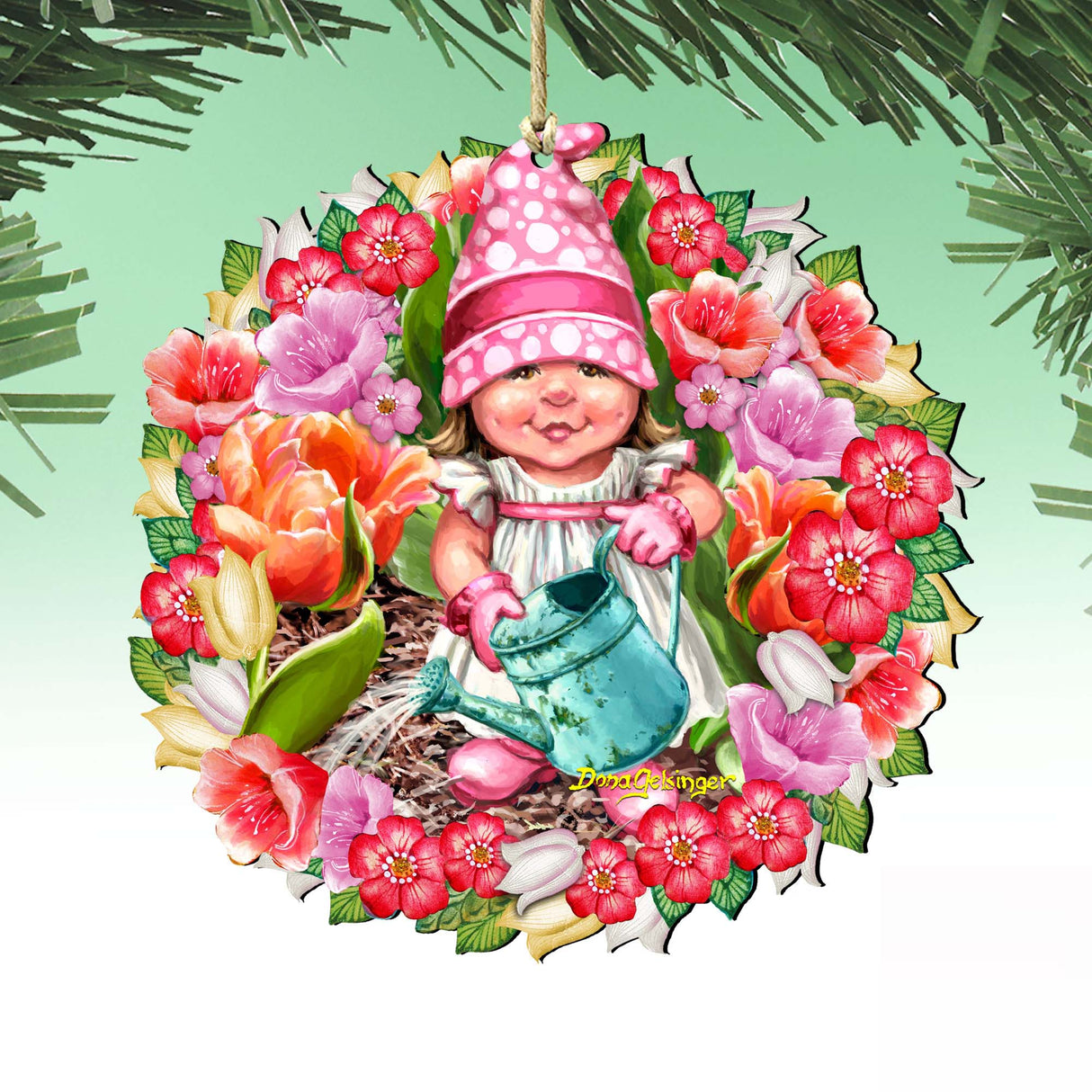 Corona de gnomos de primavera con adornos de madera de Gelsinger - Decoración de primavera para Pascua - 8161055-DG