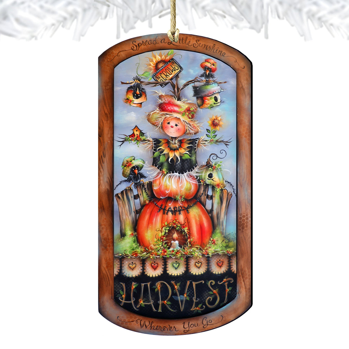 Harvest Pumpkin Scarecrow Wooden Ornaments by Jamie Mills-Price Thanksgiving Decor - 8611075-MP