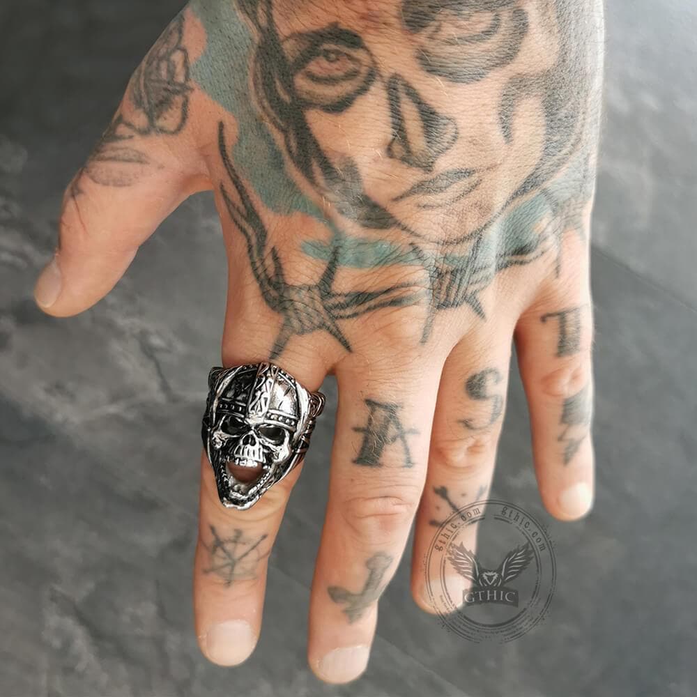 Anillo de calavera vikinga de acero inoxidable Berserker