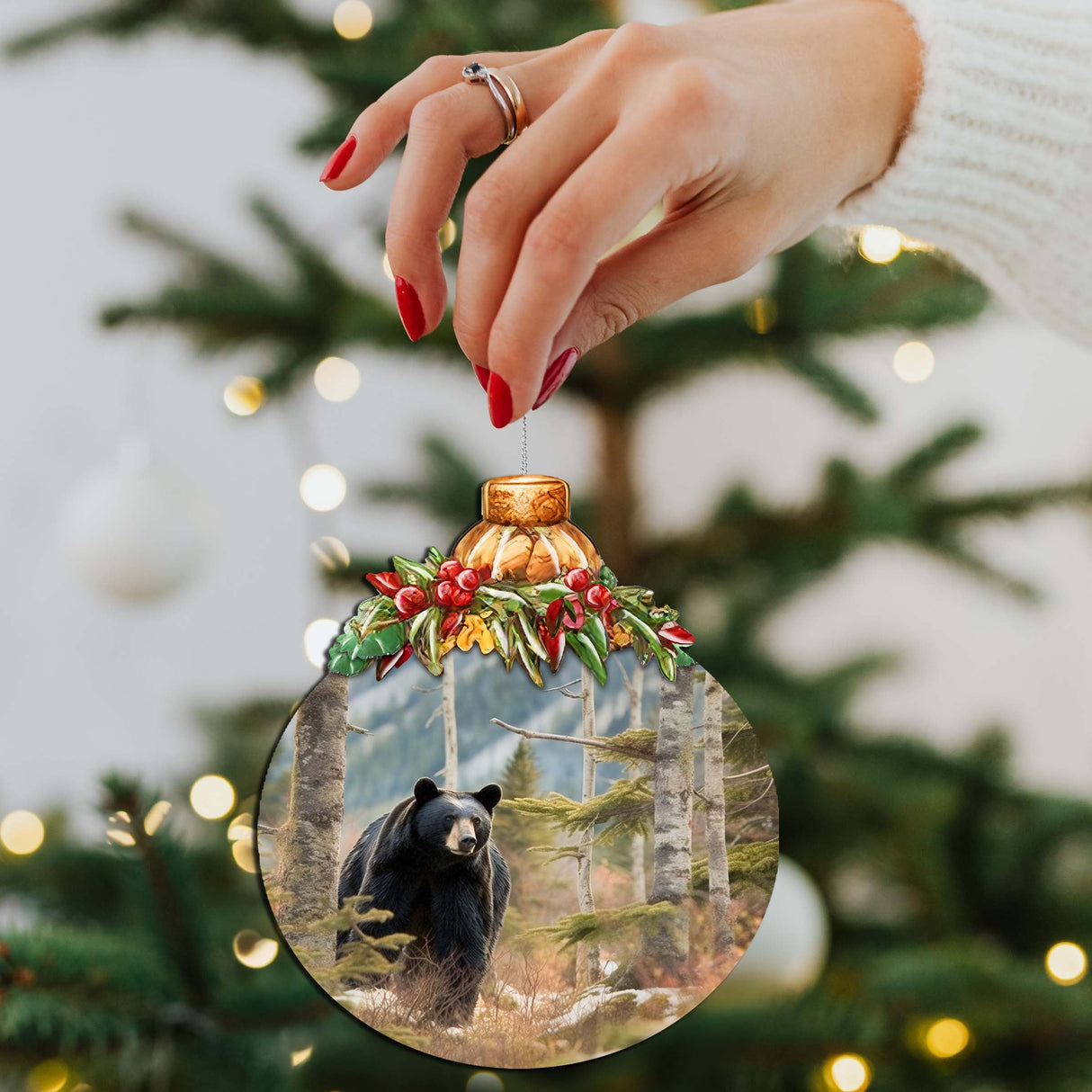 Adornos de madera de armonía de oso negro de Alaska de G.Debrekht - Decoración navideña con temática de vida silvestre - 870034
