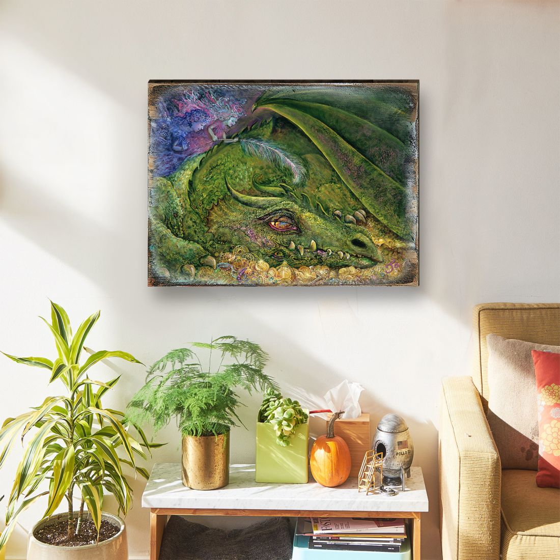 Never Tickle a Sleeping Dragon Fantasy Wooden Wall Art by Josephine Wall - Fantasy Decor - 852135-JW