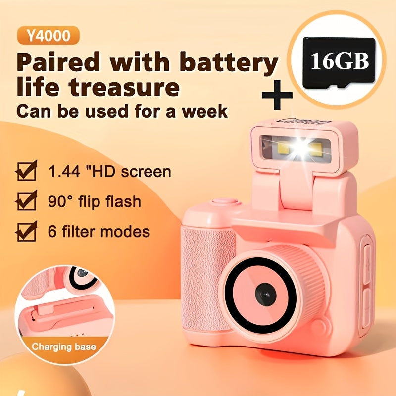 1080P HD Mini Digital Camera with LED Flash, Keychain Attachment, and 16GB Memory Card – Compact Retro Instant Camera for Travel, Holidays, and Everyday Use (White/Pink/Black), Mini Camera