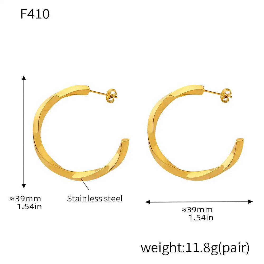 Stainless Steel 18K Real Gold C- Shaped Round Ring Earrings - Lootquake