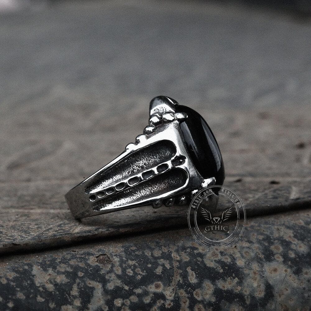 Black Agate Stainless Steel Punk Gothic Ring