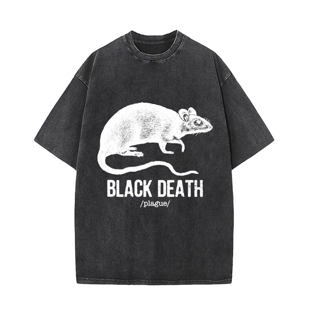 Camiseta vintage lavada de la plaga de ratas de la muerte negra