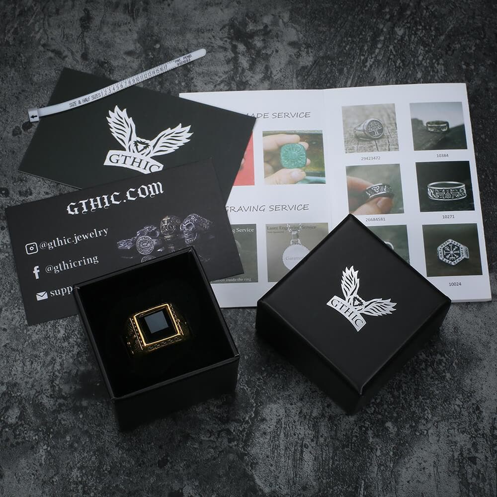 Anillo masónico de acero inoxidable con piedra preciosa negra