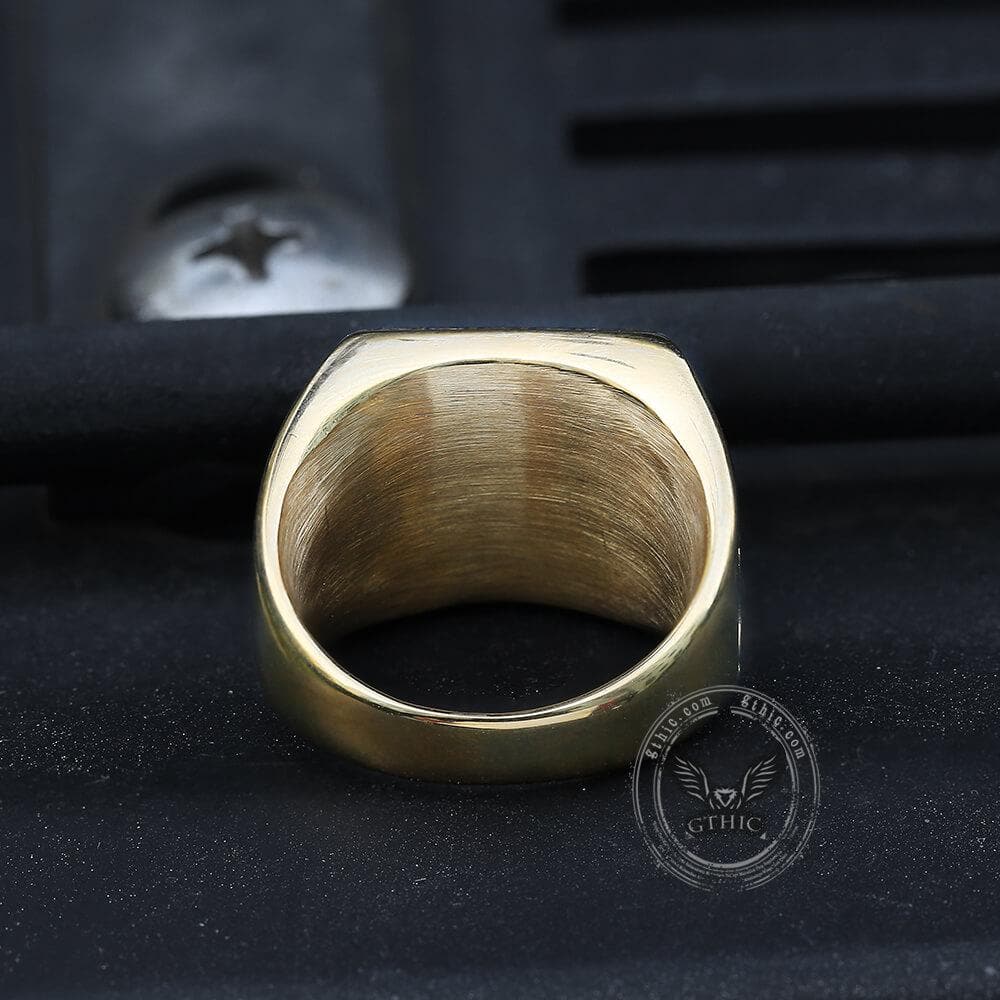 Anillo masónico de acero inoxidable con piedra preciosa negra