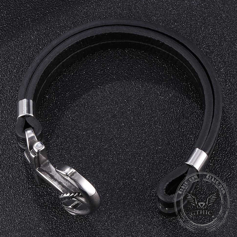 Pulsera de acero inoxidable con ancla de cuero negro
