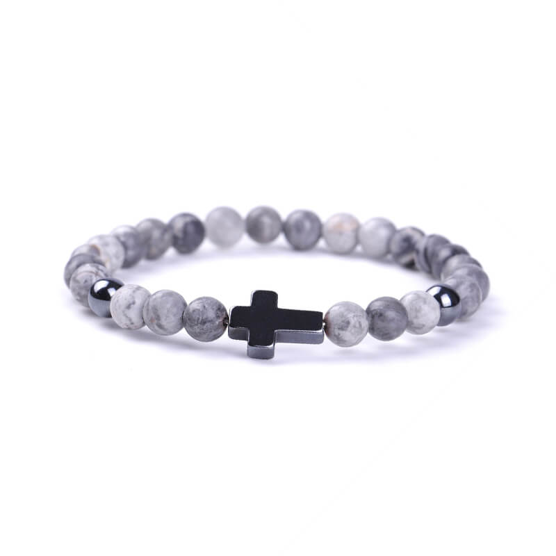Pulsera de cuentas de piedra natural con cruz magnética negra