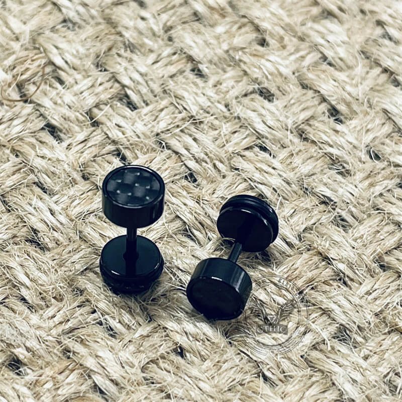 Pendientes de botón de acero inoxidable con diseño geométrico minimalista negro