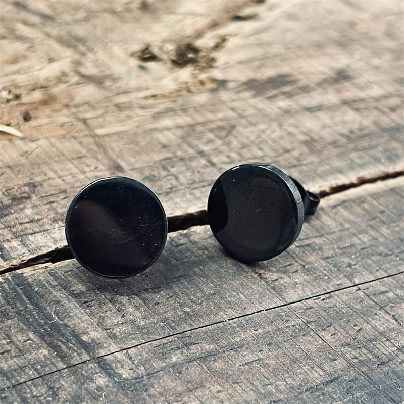 Pendientes minimalistas negros redondos de acero inoxidable