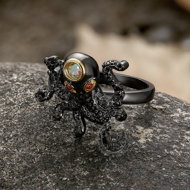Black Octopus Brass Ring