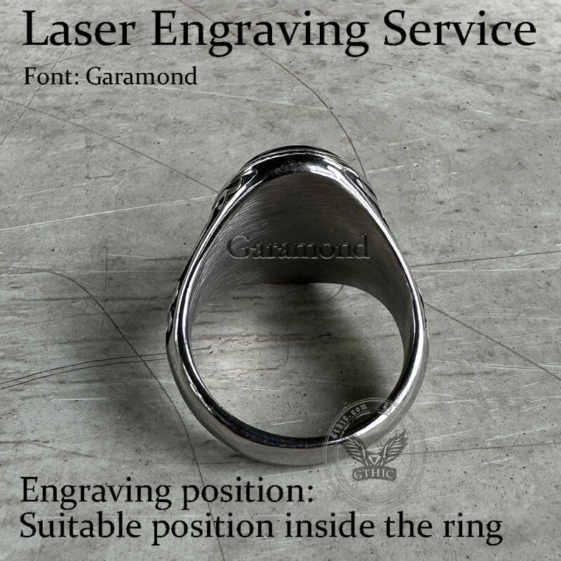 Anillo de acero inoxidable tallado con ágata ovalada negra