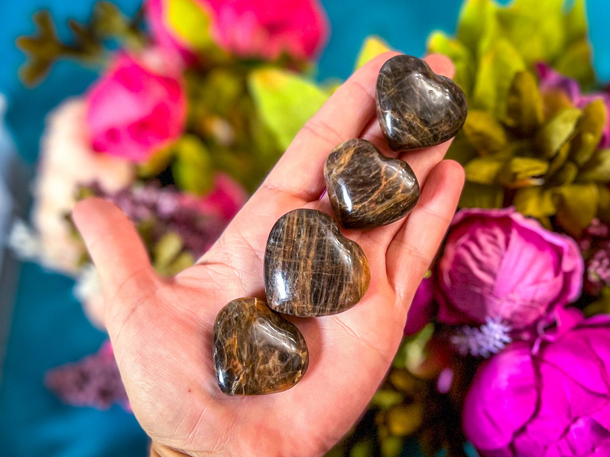Black Moonstone Crystal Hearts