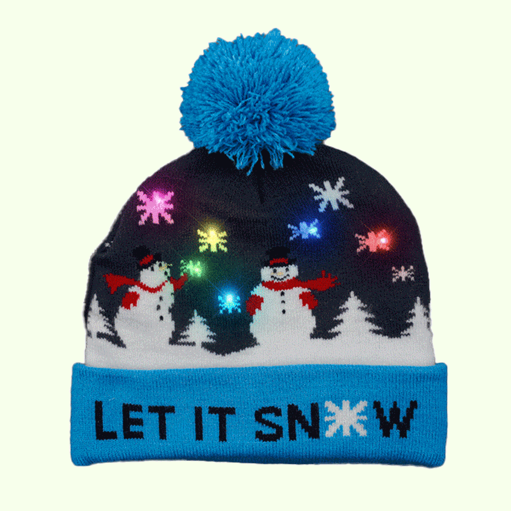 Multicolor LED Snowy Snowflake Winter Christmas Holiday Snowmen Beanie Hat-1