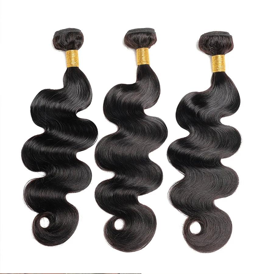 Brazilian Body Wave Hair Bundles - 100% Natural Black Human Hair Extensions, 3 PCS for Effortless Glam