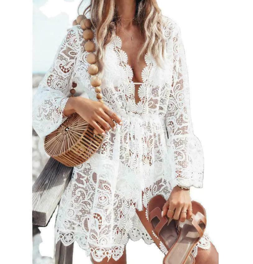 Boho Lace Maxi Beach Cover-Up Dress