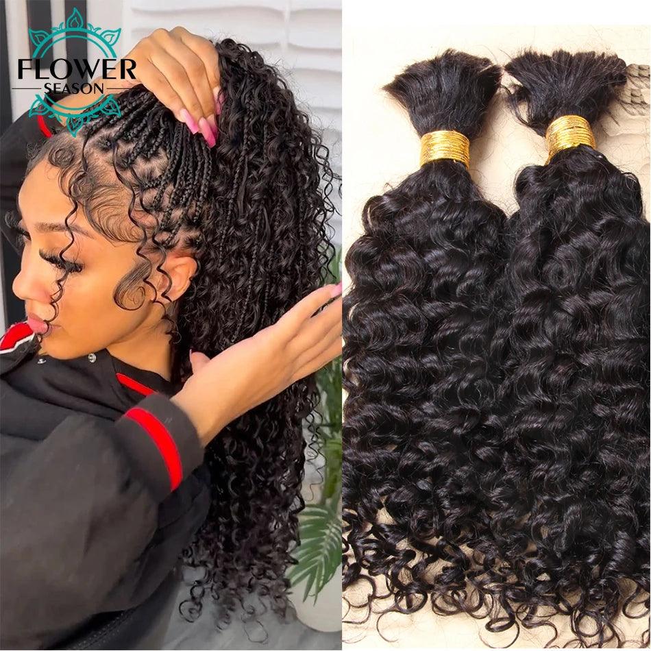 Burmese Boho Braids - Double Drawn Curly Bulk Human Hair Extensions for Braiding - 3 Bundles