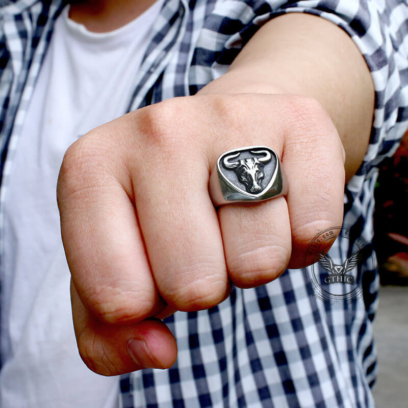 Bull Stainless Steel Signet Animal Ring